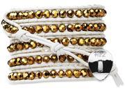 Wrap Bracelet Genuine White Leather with Gold Glass Beads