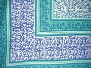 Persian Filigree Block Print Tapestry Cotton Bedspread 108 x 88 Full Queen Blue