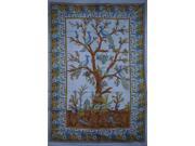 Tree of Life Peacock Tapestry Cotton Wall Hanging 88 x 60 Single Blue