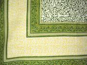 Persian Filigree Block Print Cotton Tablecloth 90 x 60 Green