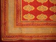 Kensington Block Print Cotton tablecloth 90 x 60 Red Orange