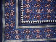 Primitive Paisley Block Print Tapestry Cotton Bedspread 108 x 108 Queen King Blue