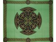 Celtic Cross Tapestry Cotton Bedspread 104 x 88 Full Green