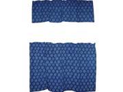 Cafe Curtain with Valance Block Print Cotton 44 x 30 Indigo Blue