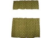 Cafe Curtain with Valance Block Print Cotton 44 x 30 Olive Green