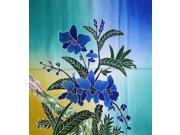 Authentic Cotton Batik Textile Art Blue Florals 19 x 17 Multi Color