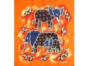 Authentic Cotton Batik Textile Art Sunny Elephants 19 x 17 Multi Color