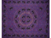 Mandala Elephant Tapestry Cotton Bedspread 108 x 88 Full Queen Purple