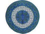 Floral Peacock Round Cotton Tablecloth 72 Blue
