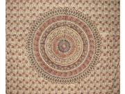 Kalamkari Block Print Tapestry Cotton Bedspread 104 x 104 Queen Beige