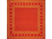 Block Print Square Cotton Tablecloth 72 x 72 Red Orange