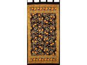 French Floral Tab Top Curtain Drape Panel Cotton 44 x 88 Amber Black