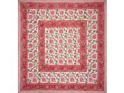 Pretty in Pink Block Print Square Cotton Tablecloth 60 x 60 Pink
