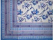Ajit Flowers Block Print Cotton Tablecloth 90 x 60 Blue