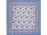Ajit Flowers Block Print Square Cotton Tablecloth 60 x 60 Blue