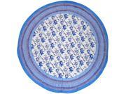 Ajit Flowers Block Print Round Cotton Tablecloth 70 Blue