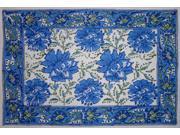 Lotus Flower Block Print Cotton Table Placemat 20 x 14 Blue