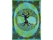 Celtic Tree of Life Tie Dye Tapestry Heavy Cotton Spread 98 x 70 Twin Turquoise
