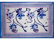 Ajit Flowers Block Print Cotton Table Placemat 20 x 14 Blue