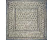 Daisy Chain Block Print Square Cotton Tablecloth 58 x 58 Blue