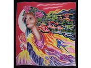 Authentic Batik Textile Art Lotus Goddess 40 x 38 Multi Color