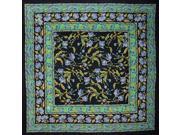 French Floral Square Cotton tablecloth 60 x 60 Blue on Black