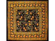 French Floral Square Cotton tablecloth 60 x 60 Amber on Black