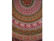 Indian Mandala Print Round Cotton Tablecloth 80 Burgundy