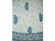 Floral and Fern Round Cotton Tablecloth 88 Turquoise on White