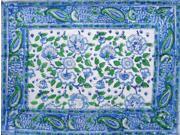 Primitive Floral Hand Block Printed Cotton Table Placemat 20 x 14 Blue