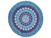 Indian Elephant Print Round Cotton Tablecloth 80 Blue