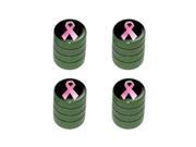 Breast Cancer Pink Ribbon on Black Tire Valve Stem Caps Green