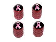 Breast Cancer Pink Ribbon on Black Tire Valve Stem Caps Red
