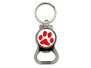 Paw Print Red Bottle Cap Opener Keychain Ring