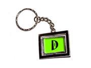 Letter D Initial Lime Green Keychain Key Chain Ring