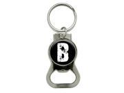 B Letter Black White Distressed Bottle Cap Opener Keychain Ring