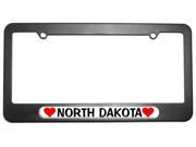 North Dakota Love with Hearts License Plate Tag Frame