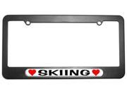 Skiing Love with Hearts License Plate Tag Frame