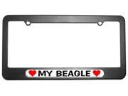 My Beagle Love with Hearts License Plate Tag Frame