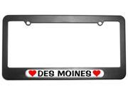 Des Moines Love with Hearts License Plate Tag Frame