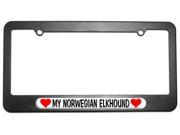 My Norwegian Elkhound Love with Hearts License Plate Tag Frame
