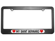 My Saint Bernard Love with Hearts License Plate Tag Frame