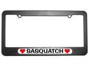 Sasquatch Love with Hearts License Plate Tag Frame