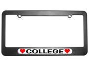 College Love with Hearts License Plate Tag Frame