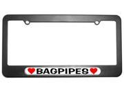 Bagpipes Love with Hearts License Plate Tag Frame