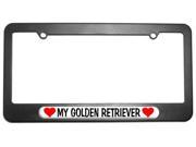My Golden Retriever Love with Hearts License Plate Tag Frame