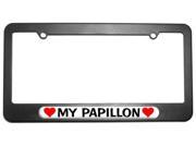 My Papillon Love with Hearts License Plate Tag Frame