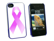 Breast Cancer Pink Ribbon on White Snap On Hard Protective Case for Apple iPhone 4 4S Blue