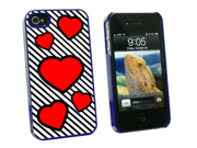 Love Cute Hearts Red Black Stripes Snap On Hard Protective Case for Apple iPhone 4 4S Blue