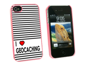 I Love Heart Geocaching Snap On Hard Protective Case for Apple iPhone 4 4S Pink